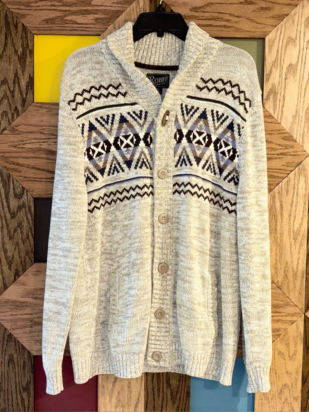 Retrofit Kurt Cobain Style Cardigan Eclectic Grandpa Aztec Button Up Sweater XL